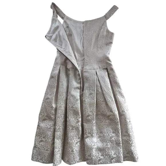 Teri Jon by Rickie Freedman Metallic Jacquard Pleated Cocktail Midi Dress Size 2 - Picture 8 of 13